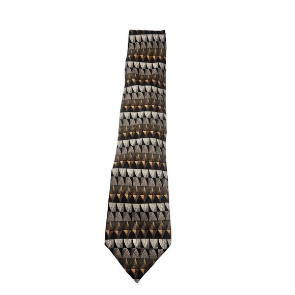 Mosaic Mens 100% Silk‎ Tie Black Golds Browns Handmade 62" Long - Picture 1 of 6